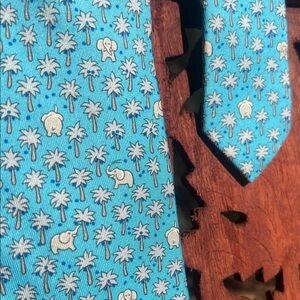 Hermes Turquoise Elephant 🐘 Print Silk Tie